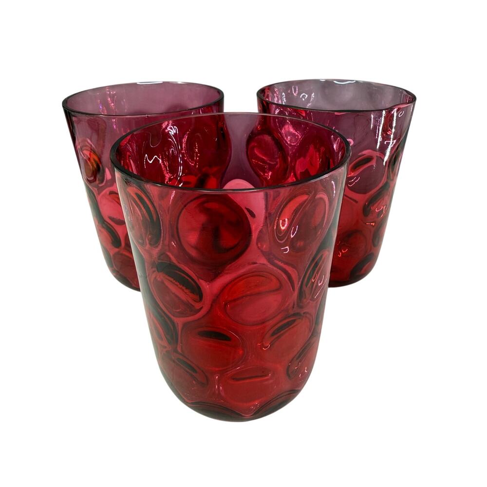 Fenton Handblown Cranberry Inverted Thumbprint Lowball Juice Glasses 10 Ounces